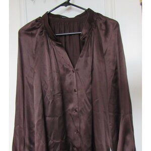 Luisa Cerano Womens Silk Long Sleeve Blouse brown  Size 10